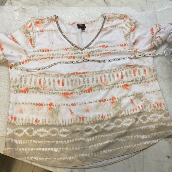 JM Collection Womens Printed Bell Sleeve Top Stone Combo Beige Plus Size 2X - Picture 7 of 7